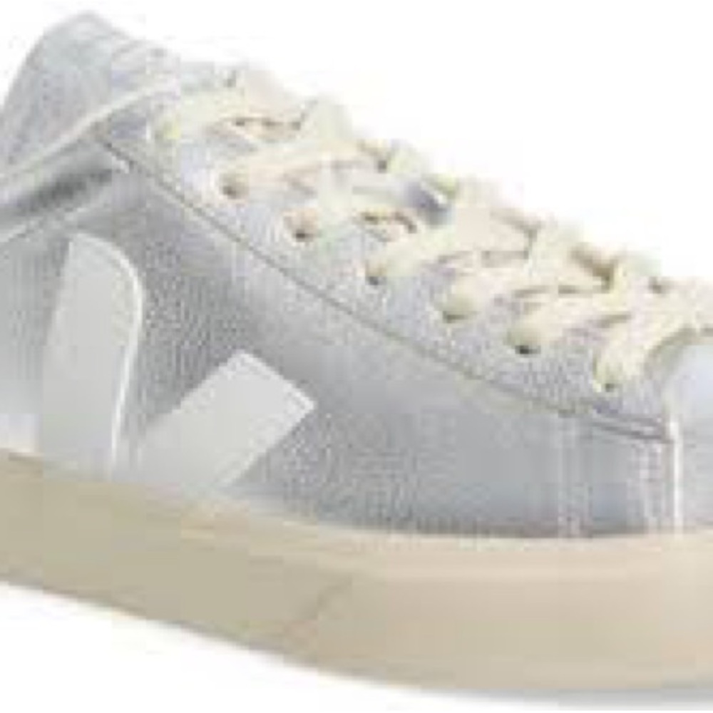 Brand New Veja Silver Sneakers with White Accents